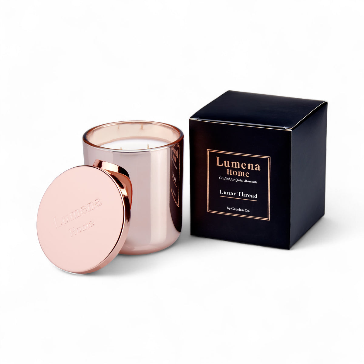 Lunar Thread 14 oz rose gold luxury candle by Lumena Home